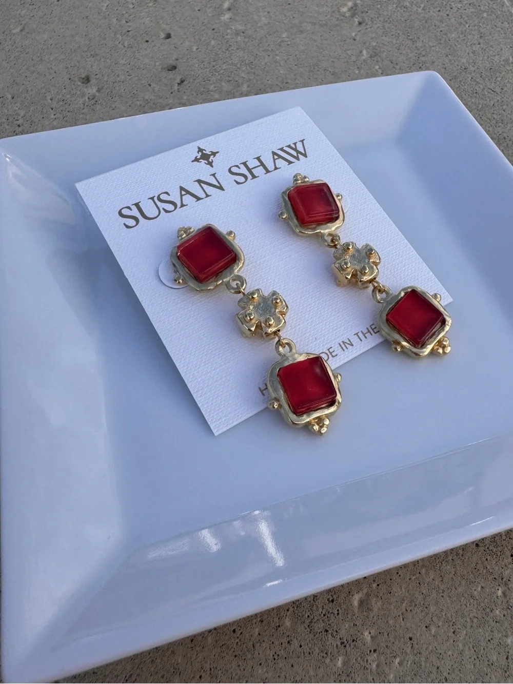 Timeless! Susan Shaw Charlotte Deux Tier French Glass Earrings - Red